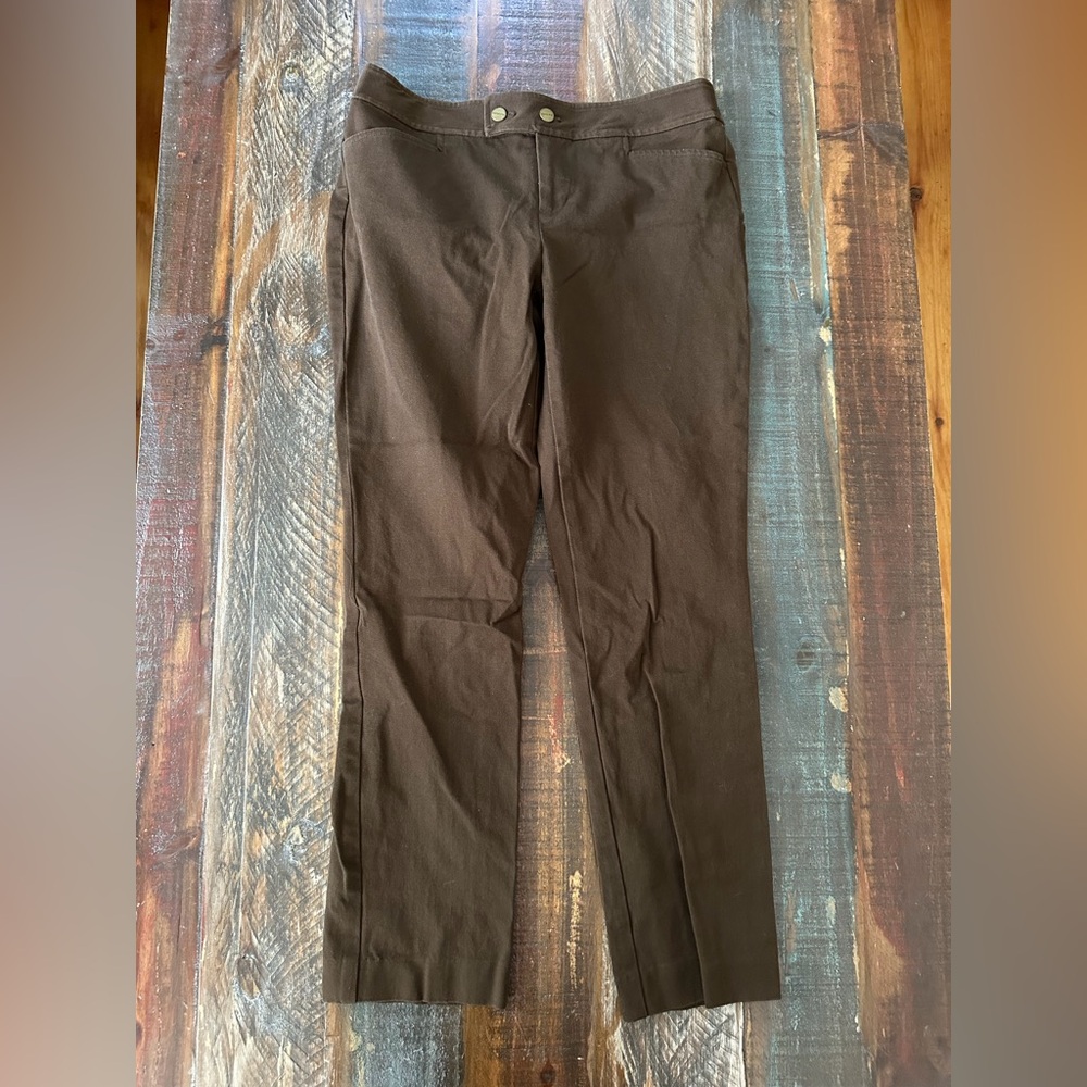 Chaps Women’s 4P Ankle Chino Brown Stretch Cotton Straight Leg Pants | SKU 0420